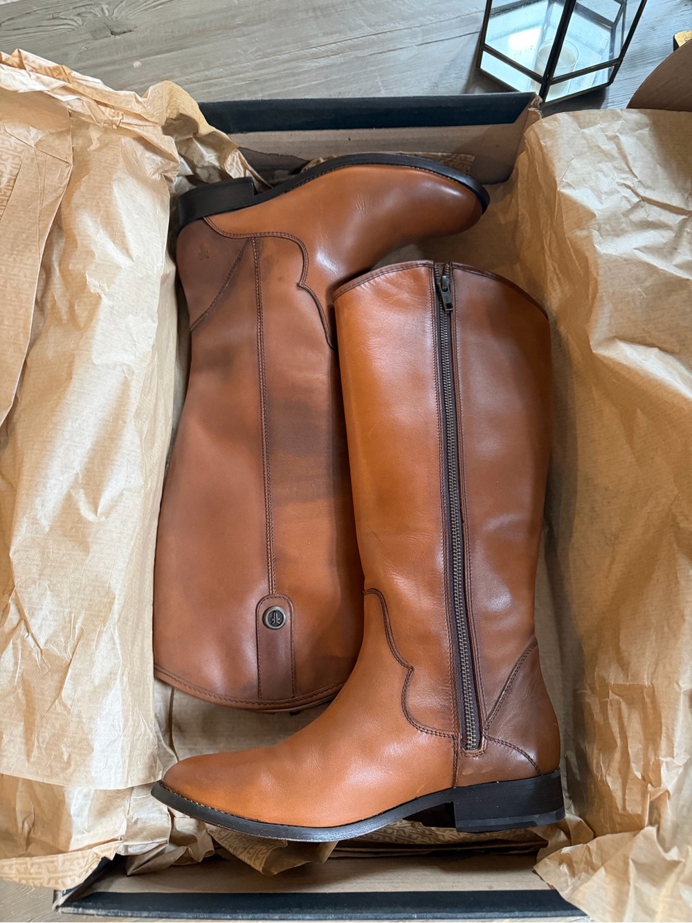 Frye Leather boots Marissa Medallion in cognac